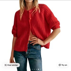 Red Chunky Knit Button-Front Women's Sweater